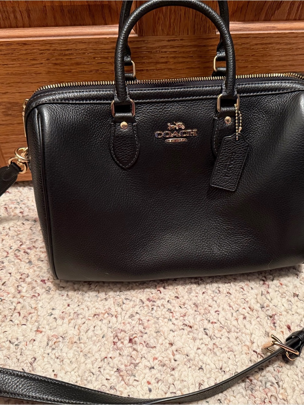 Coach Black pebble leather Large Rowan.  The older style with crossbody strap. - Picture 2 of 5